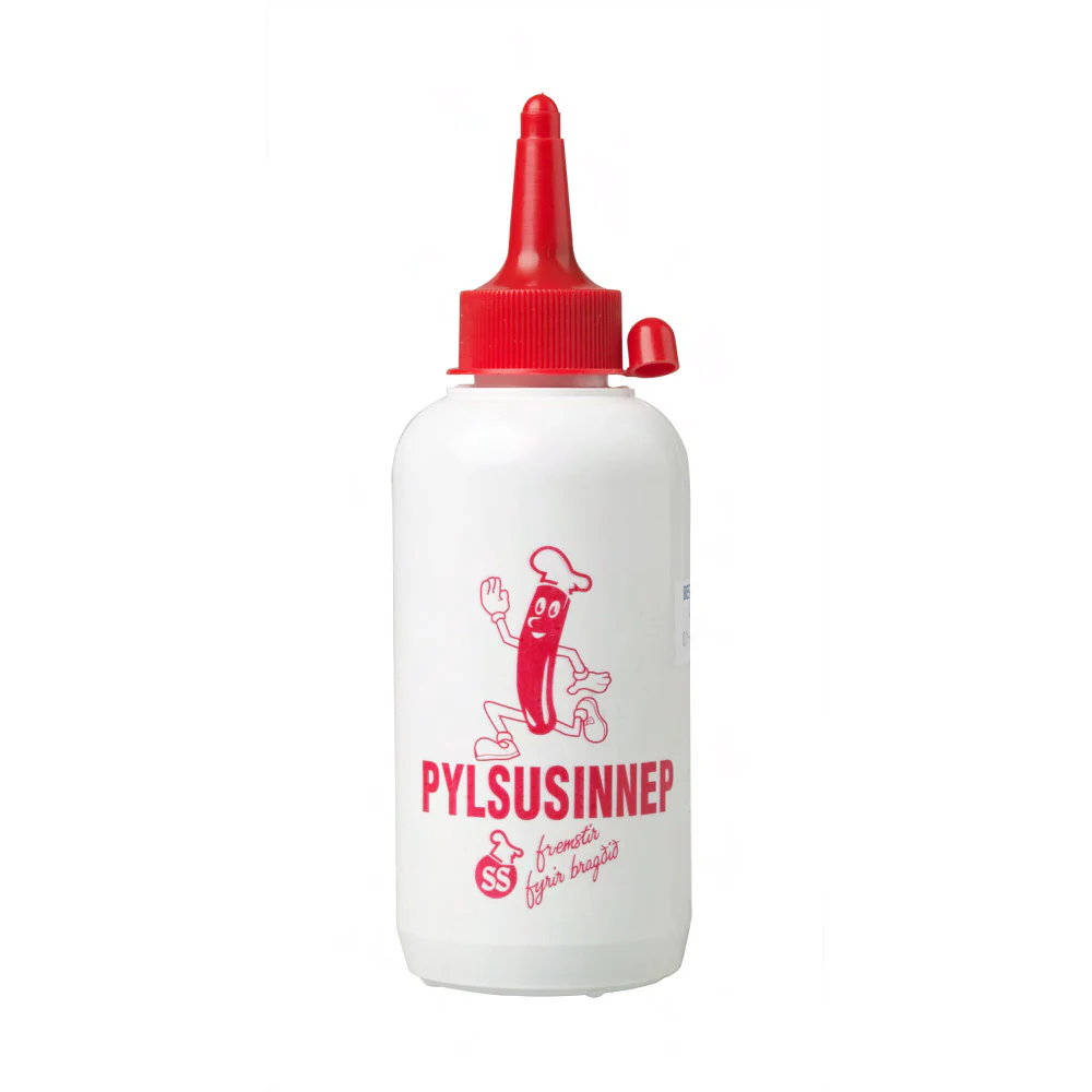 Bottle of SS Sinnep – Icelandic hot dog mustard